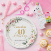 Eleganter boho blush blumengold Glitzer Geburtstag Pappteller (Party)