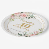 Eleganter boho blush blumengold Glitzer Geburtstag Pappteller (Schrägansicht)