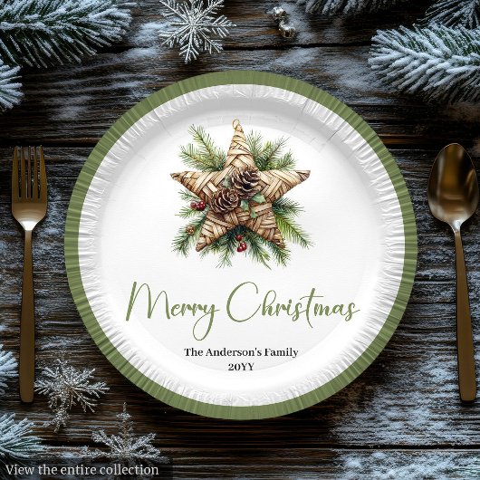Eleganter Boho-Botanischer-Christbaum-Tafel-Teller Pappteller