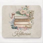 Eleganter Boho-Buchstapel Floral Name Mousepad (Vorne)