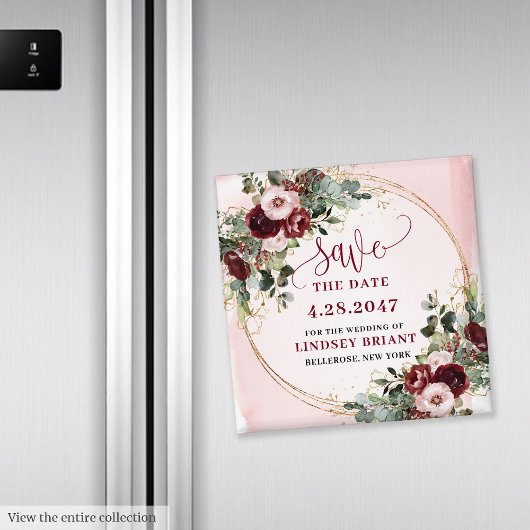 Eleganter Boho-Burgunder-Rosa-Gold-Blumenmagnet Magnet
