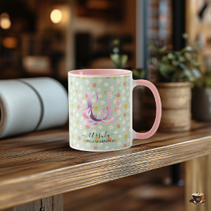 Eleganter Boho-Chic-Blumen-Monogramm-Becher - U Tasse