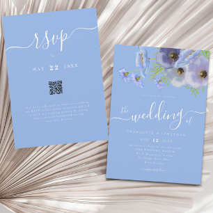 Eleganter Boho-Chic-Blumenhochzeits-QR-Code in Bla Einladung