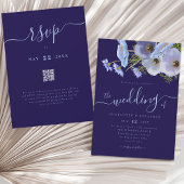 Eleganter Boho-Chic-Blumenhochzeits-QR-Code in Bla Einladung