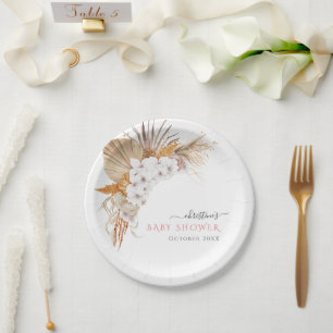Eleganter Boho-Chic mit weißen Blumen Brautparty Pappteller