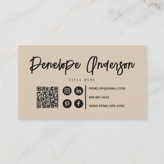 Eleganter Boho Cocoa Cream QR Code Modernes Einzig Visitenkarte (Rückseite)