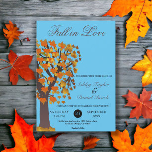 Eleganter Boho Fall in Liebe Tree Blaue Herbsthoch Einladung