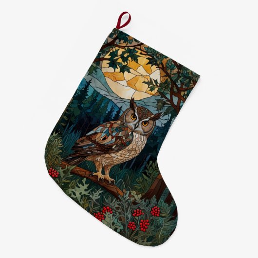 Eleganter Boho-Fleck-Glasuhwald Großer Weihnachtsstrumpf (Vorderansicht (hängend))