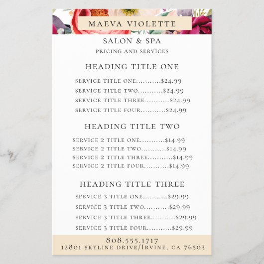 Eleganter Boho Floral Business Service/Pricing Fly Flyer (Vorne)