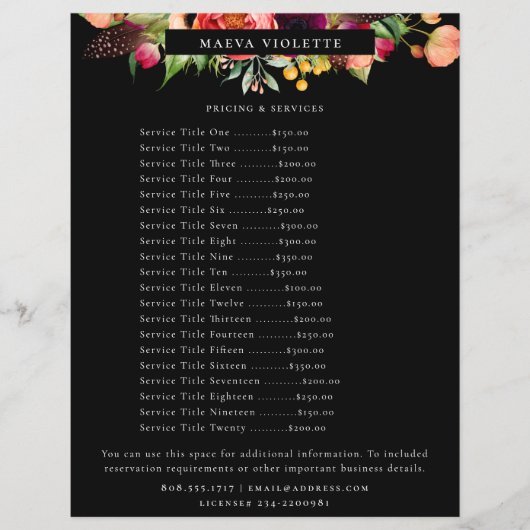 Eleganter Boho Floral Business Service/Pricing Fly Flyer (Vorne)
