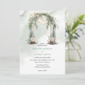 Eleganter Boho-grüner Bogen Einladung (Stehend Vorderseite)