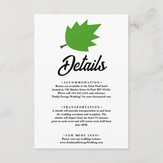 Eleganter Boho Grüner Herbst hinterlässt Hochzeit  Begleitkarte (Vorderseite)