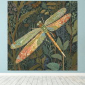 Eleganter Boho-grüner Libelle Leinwanddruck (Insitu (Holzboden))