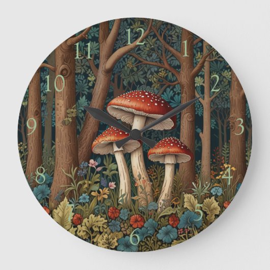 Eleganter Boho-Pilzwald Große Wanduhr (Vorderseite)