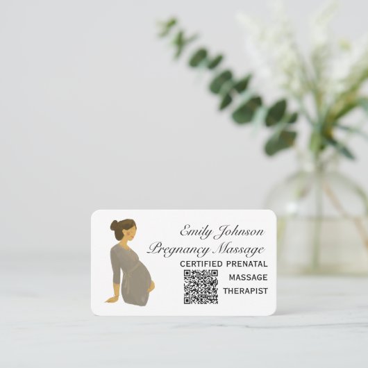 Eleganter Boho Prenatal Massage Therapist QR Code Visitenkarte (Stehend Vorderseite)