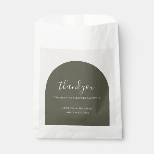 Eleganter Boho Salbei Grüner Bogen Danke Hochzeit Geschenktütchen (Vorderseite)