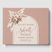 Eleganter Boho-Staubrosa-Pampas-Blumenbogen Sechze Gästebuch (Vorderseite)