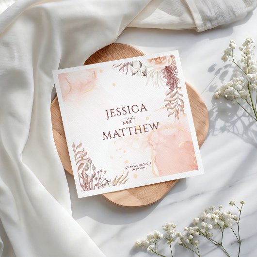 Eleganter Boho Style Rosa Rose Floral Willkommen Serviette