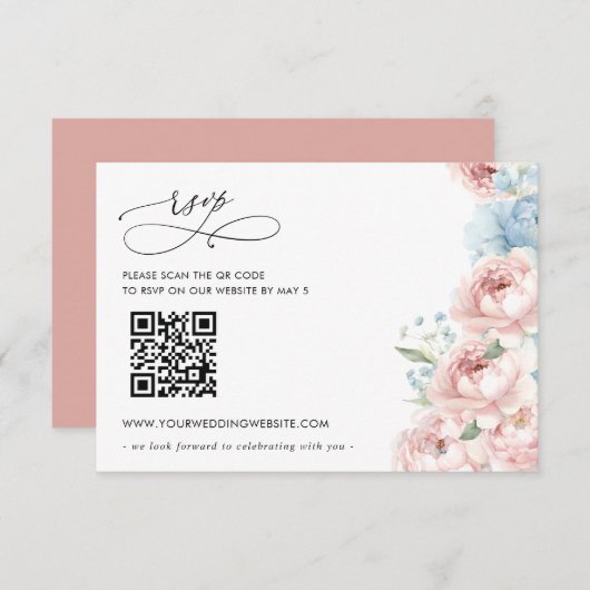 Eleganter Boho Summer Spring Blush Floral QR CODE RSVP Karte (Vorne/Hinten)