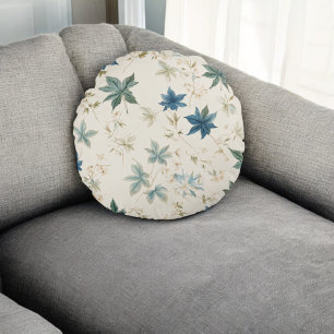 Eleganter Boho-Vintage-Ahornblatt-Blumenmuster Rundes Kissen