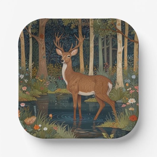 Eleganter Boho-Waldhirsch Pappteller (Vorderseite)