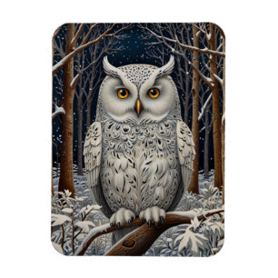 Eleganter Boho-Weißer-Uhu-Wald-Winterwald Magnet