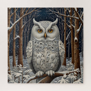 Eleganter Boho-Weißer-Uhu-Wald-Winterwald Puzzle