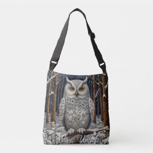 Eleganter Boho-Weißer-Uhu-Wald-Winterwald Tragetaschen Mit Langen Trägern