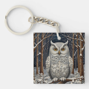 Eleganter Boho-Weißer Waldkauz Winterwald Schlüsselanhänger