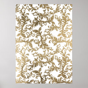 Eleganter Boho-Weißgold-Blumenvintage-Damaskus Poster
