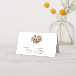 Eleganter Boho-Wildblume-Korb Platzkarte