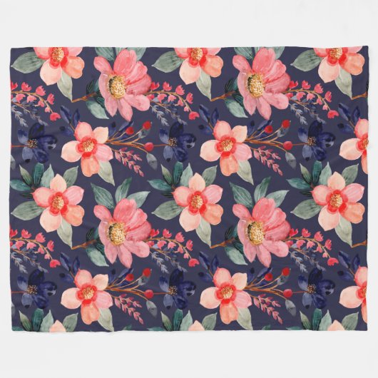 Eleganter bohoner botanischer Wildblumen Fleecedecke (Vorderseite (Horizontal))