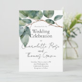 Eleganter bohoner, schicke Aquarellgrün botanisch Einladung (Stehend Vorderseite)