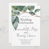 Eleganter bohoner, schicke Aquarellgrün botanisch Einladung (Vorne/Hinten)