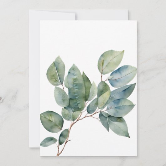 Eleganter bohoner, schicke Aquarellgrün botanisch Einladung (Rückseite)