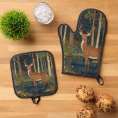 Eleganter bohoner Waldehirsch Ofenhandschuh & Topflappen-Set (Oben Unten)