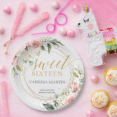 Eleganter bohrosafarbener Glitzer mit Blütengold s Pappteller (Party)