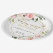 Eleganter bohrosafarbener Glitzer mit Blütengold s Pappteller (Schrägansicht)