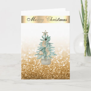 Eleganter Bokeh-Faux-Gold-Wasserfarben-Weihnachtsb Feiertagskarte