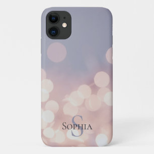 Eleganter Bokeh-Glitter-Lila-Rosa-Monogramm-Name Case-Mate iPhone Hülle