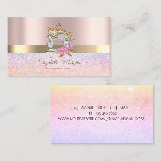 Eleganter Bokeh Gold Streifen, Nähmaschinenkatze Visitenkarte (Vorne/Hinten)