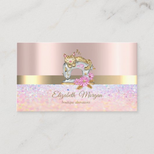 Eleganter Bokeh Gold Streifen, Nähmaschinenkatze Visitenkarte (Vorderseite)