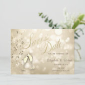 Eleganter Bokeh, Konfetti-Weingläser Hochzeit Save The Date (Stehend Vorderseite)