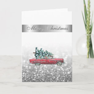 Eleganter Bokeh,schicker Retro-Auto-Weihnachtsbaum Feiertagskarte