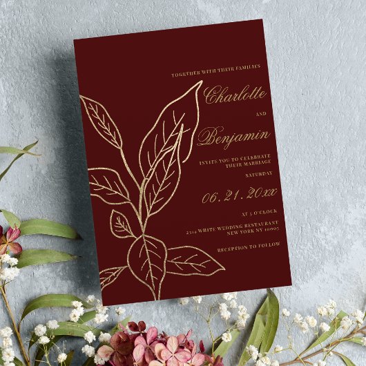 Eleganter Bordeaux-Glitzer Blühende Hochzeit Einladung