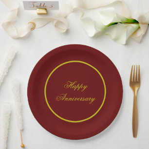 Eleganter bordeauxroter und goldener Papier-Teller Pappteller