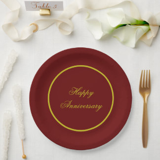 Eleganter bordeauxroter und goldener Papier-Teller Pappteller