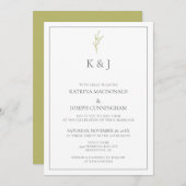 Eleganter Border Monogram Salbei Green Leaf Minima Einladung (Vorne/Hinten)