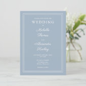 Eleganter Border QR Code Dusty Blue Wedding Einladung (Stehend Vorderseite)
