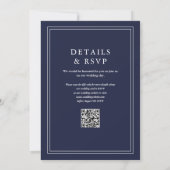 Eleganter Border QR Code Navy Blue Wedding Einladung (Rückseite)